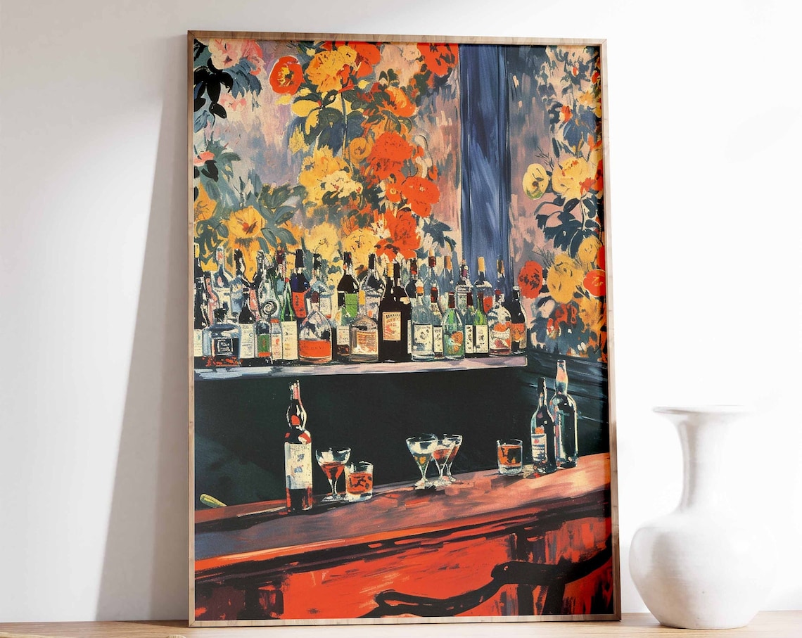 Retro Cocktail Bar Vintage Food Illustration Art Print