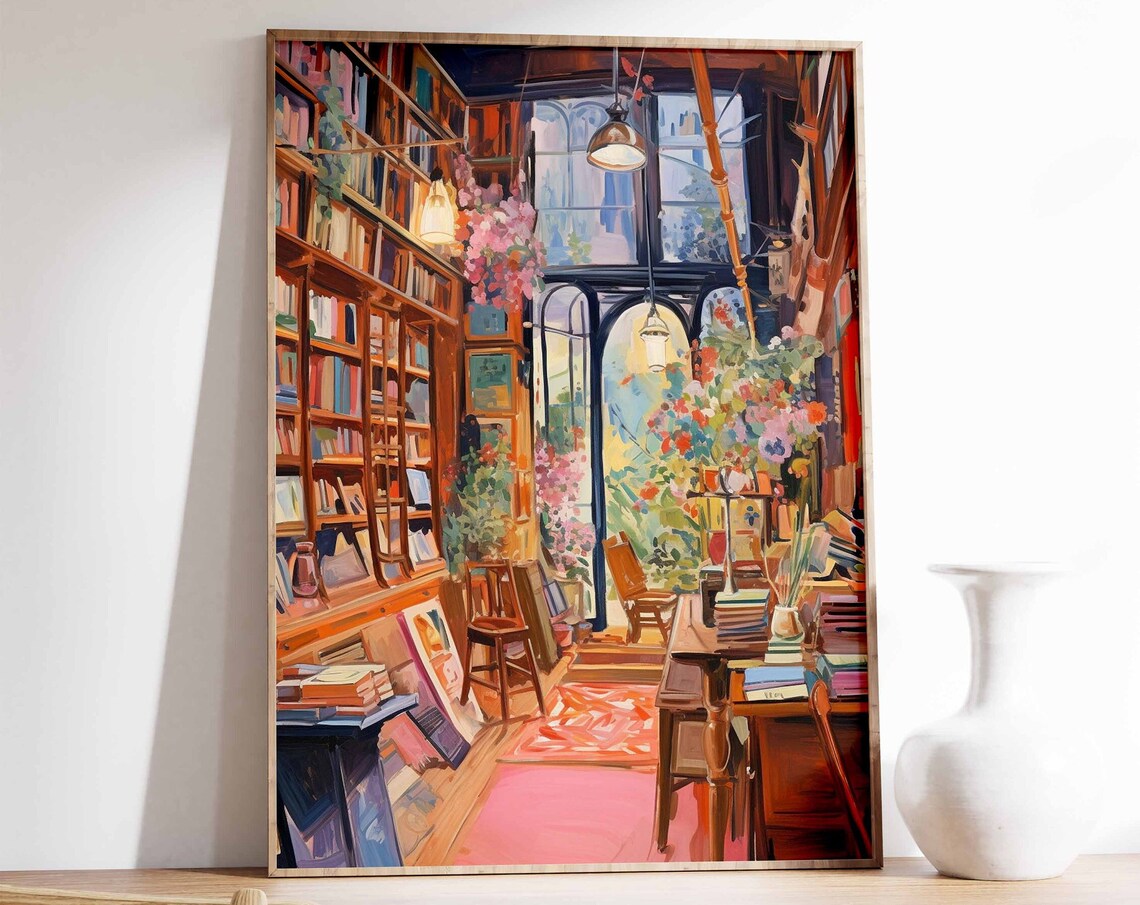 Vintage Library Poster, Book Shop Art Print