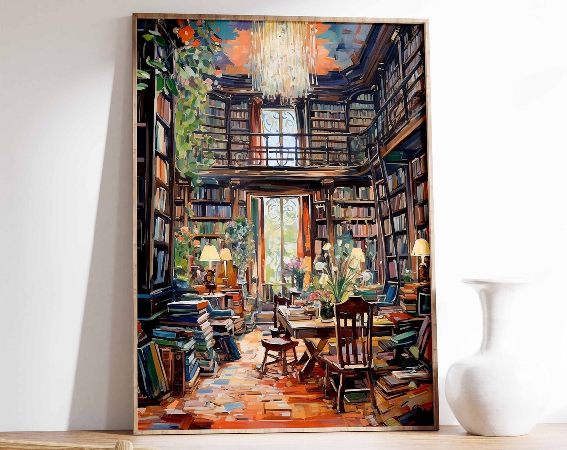 Vintage Library Poster, Book Lovers Art Print
