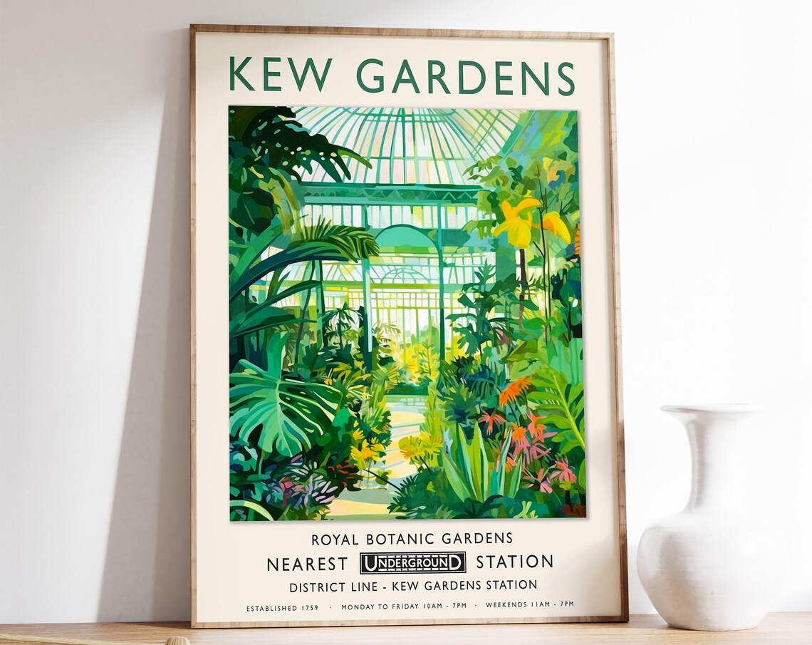 Kew Gardens London Poster, Vintage Botanical Print