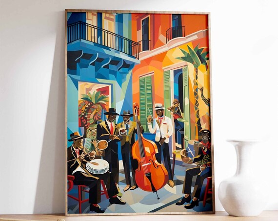 Vibrant Street Jazz Band Colorful Musicians Illustration Poster