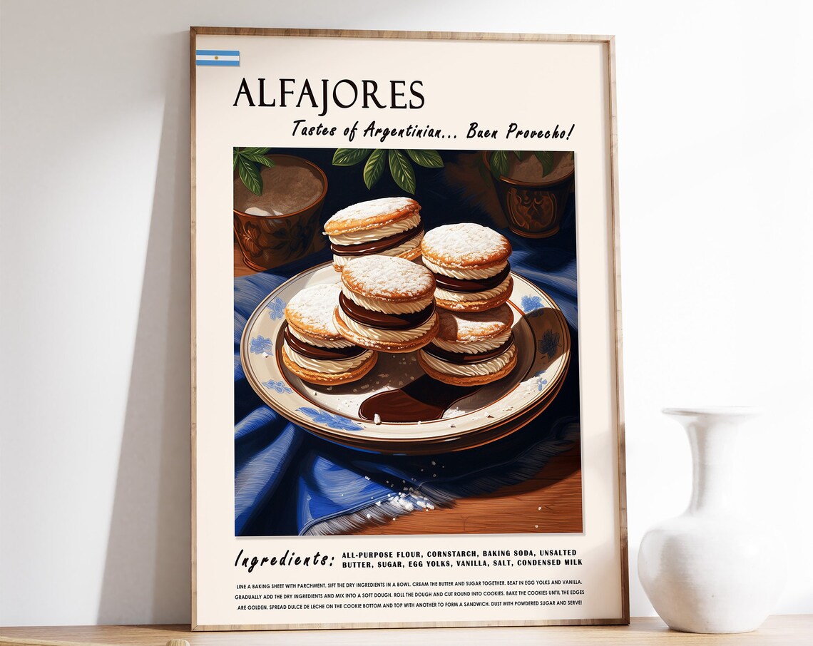 Alfajores Argentinian Dessert Recipe Kitchen Food Art Poster