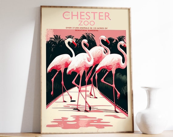 Vintage Chester Zoo Poster, Lion Retro Travel Poster