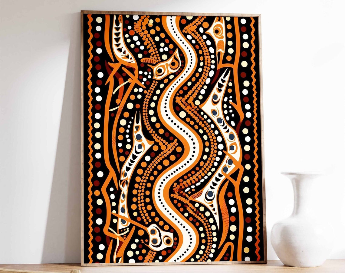 Aboriginal Dot Art Orange Black Indigenous Australian Style Poster