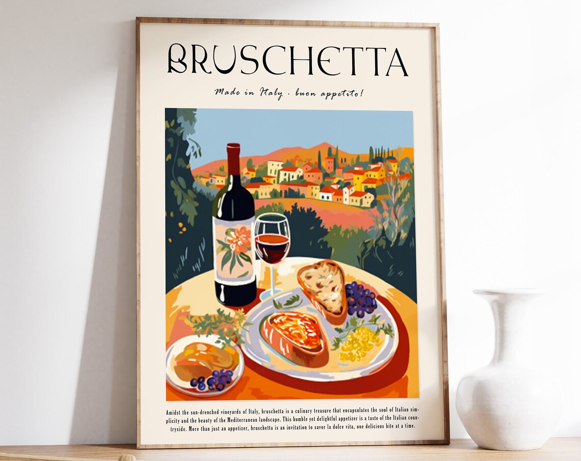 Bruschetta Made In Italy Vineyard Village Vintage Food Art Poster