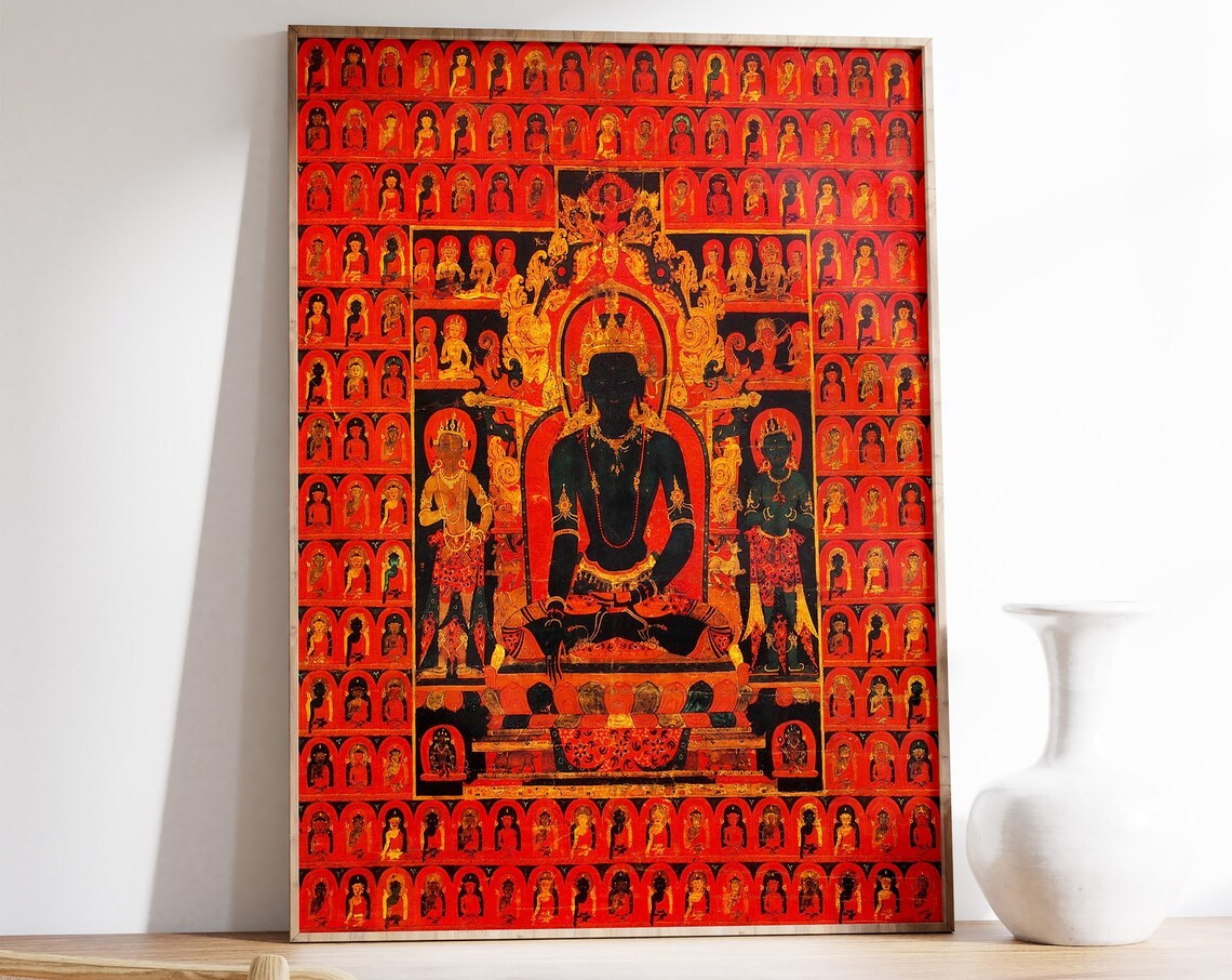 Red Buddhas Buddhist Art Print, Spiritual Decor