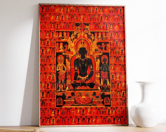Red Buddhas Buddhist Art Print, Spiritual Decor