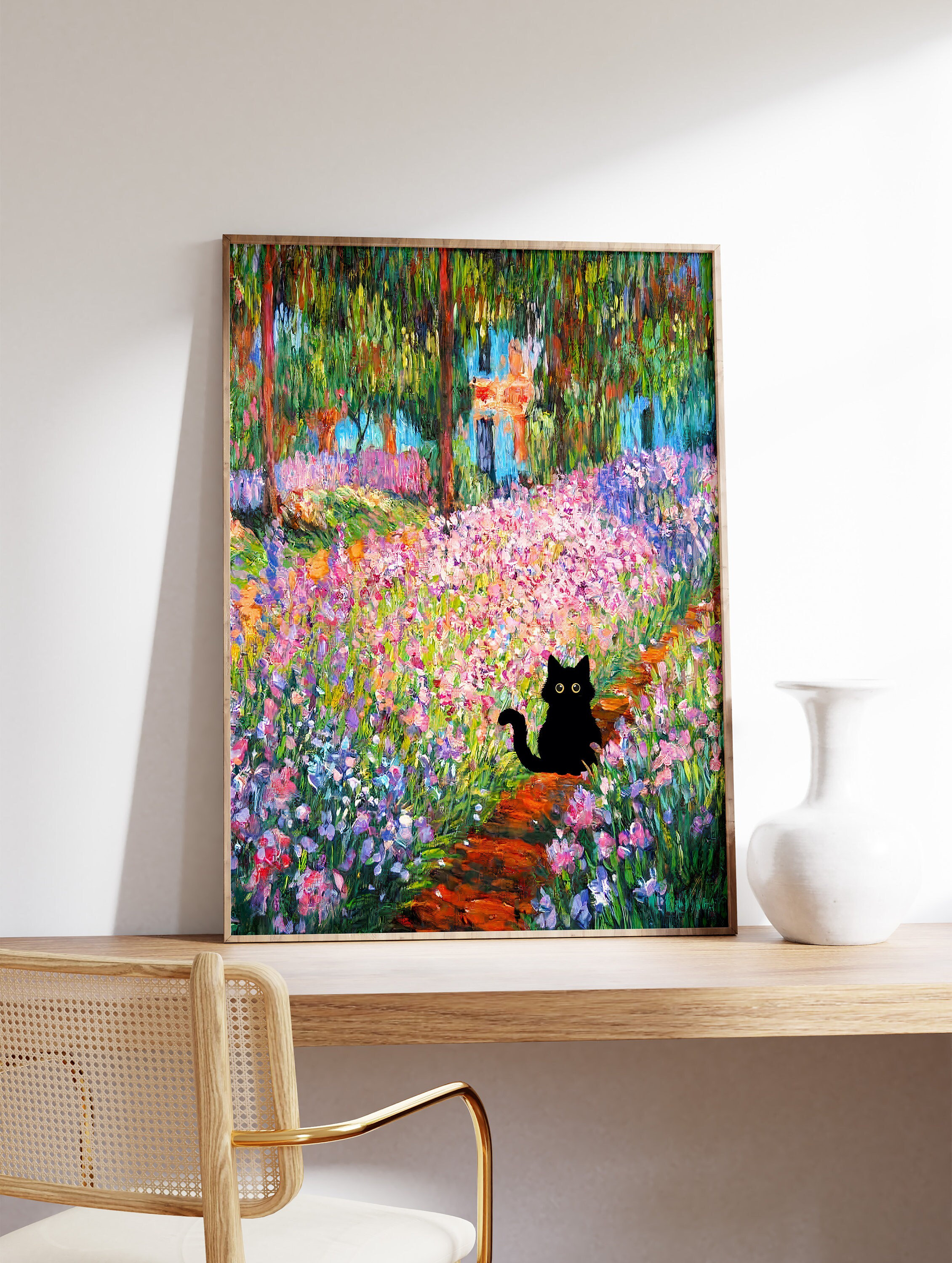 Monet-Inspired Garden Cat Art Print