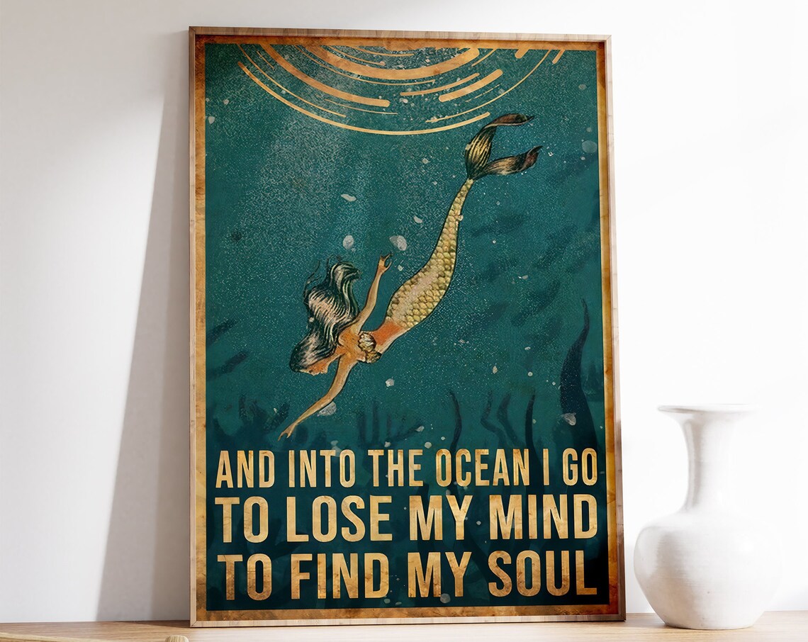 Into The Ocean I Go Vintage Yoga Travel Poster