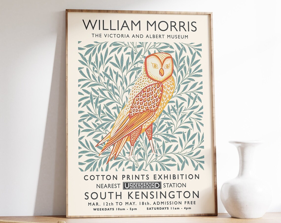 William Morris Floral Owl Vintage Exhibition Poster