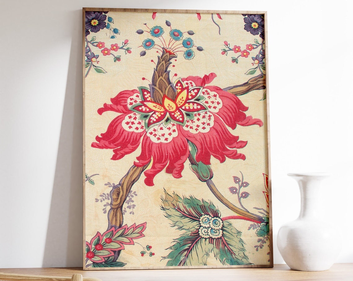 Indian Floral Exhibition Art Vintage Botanical Red Flower Poster