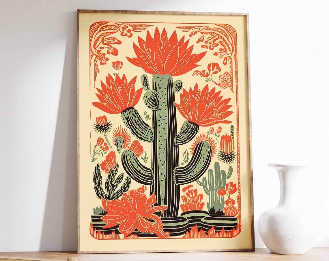 Vintage Mexican Cactus Floral Cultural Gift Poster