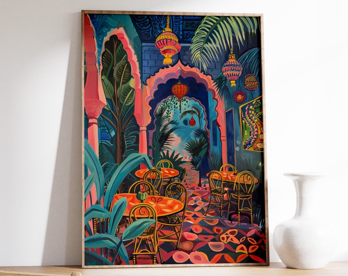 Indian Cafe Night Traditional Mughal Arch Lantern Art Poster