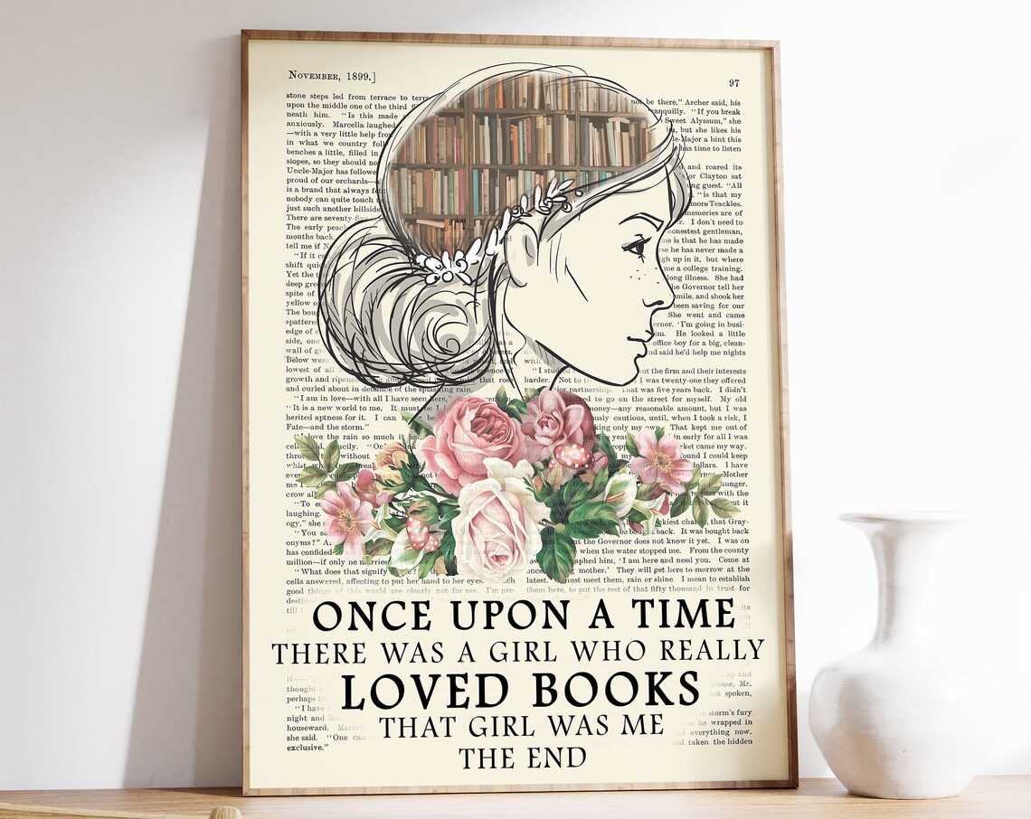Book Lovers Floral Vintage Reading Poster Print