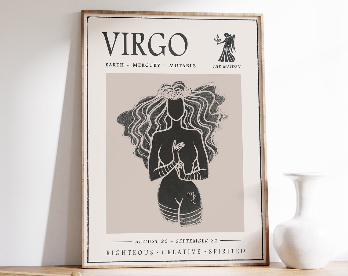 Vintage Virgo Zodiac Sign Earth Mutable Maiden Star Art Poster