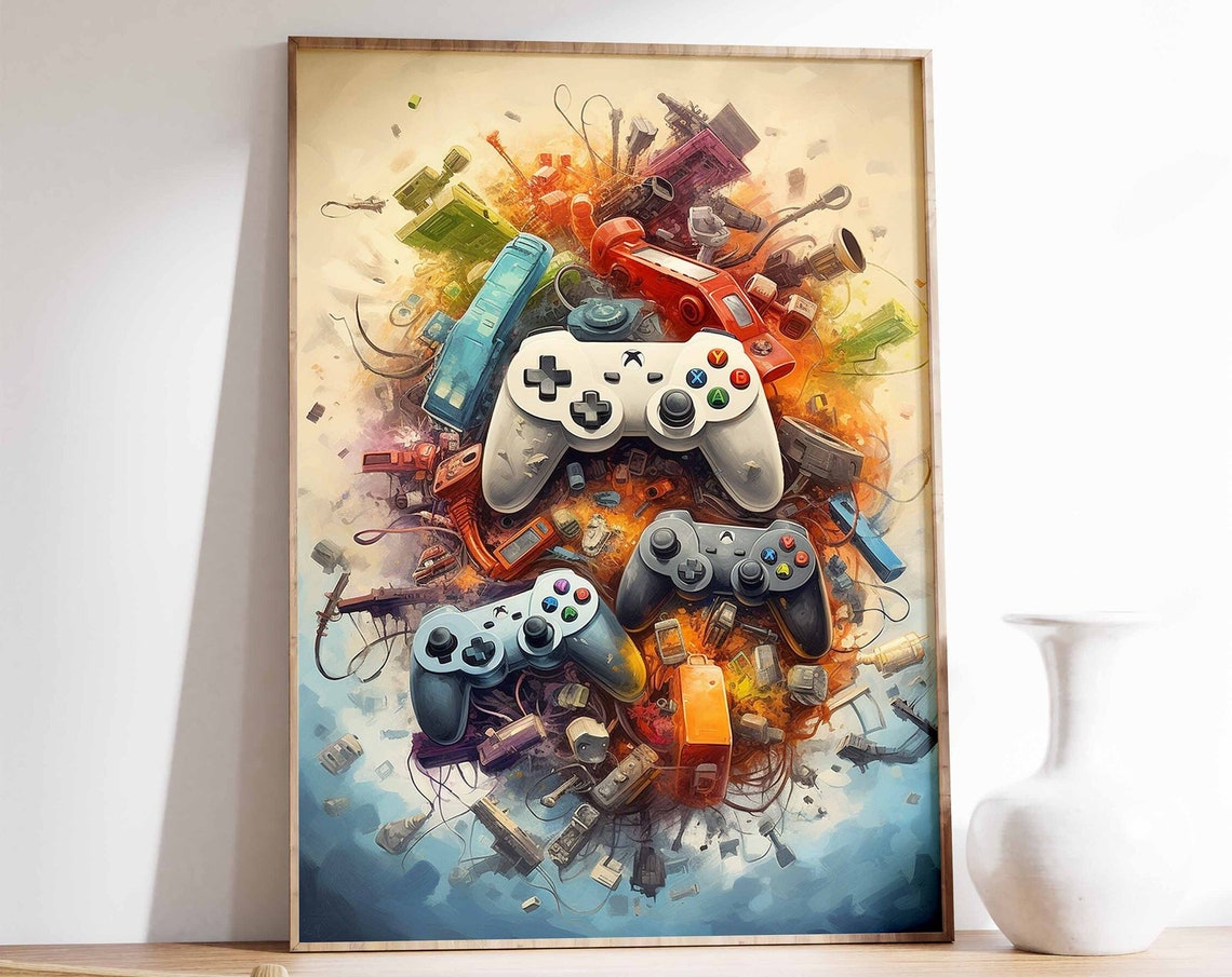 Gaming Controller Collage Retro Console Gamer Room Decor Art Poster