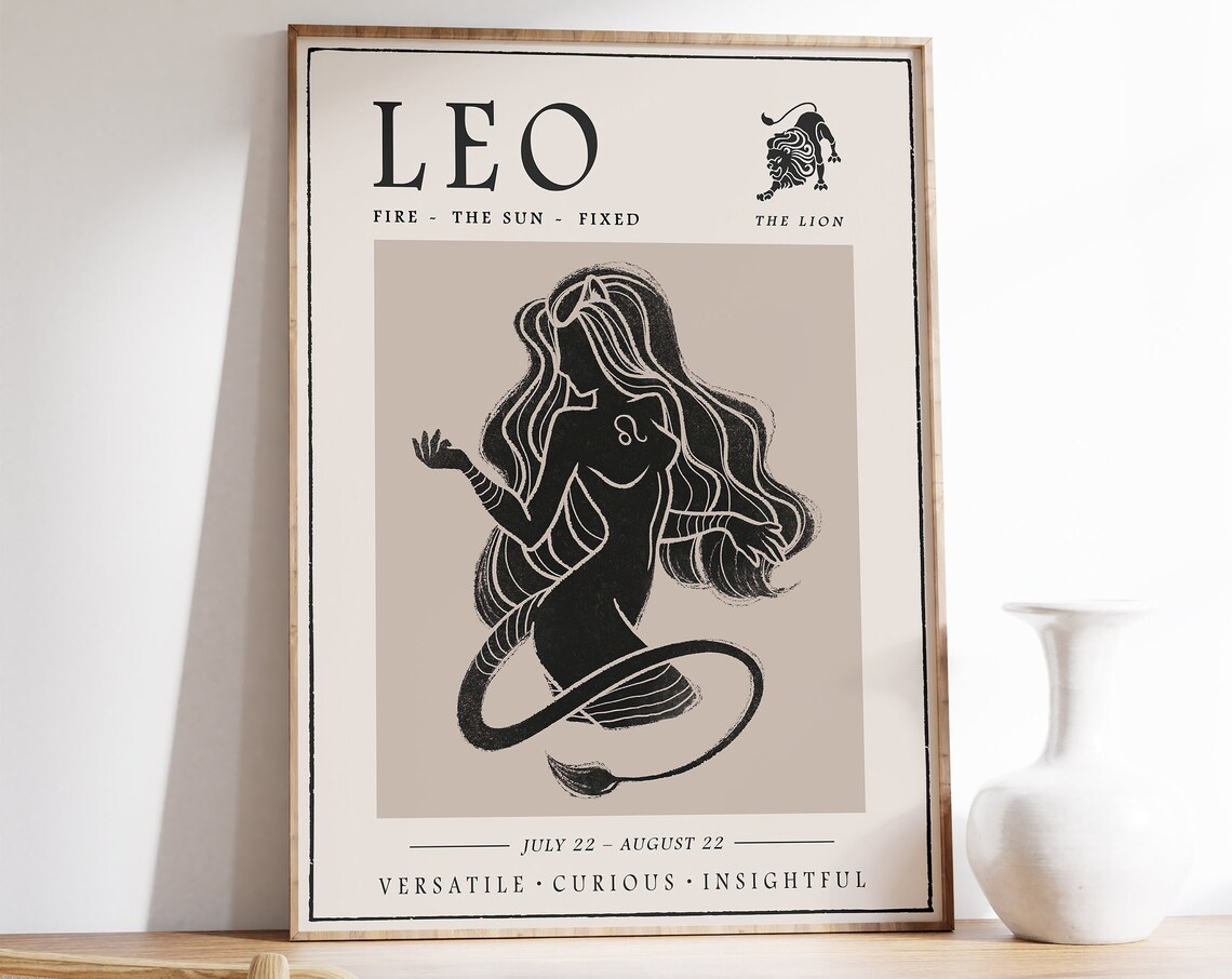 Leo Star Sign Astrology Poster, Boho Decor Print