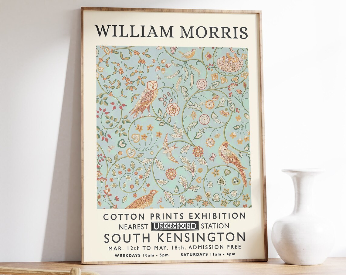William Morris Cotton Prints Exhibition South Kensington Bird Poster