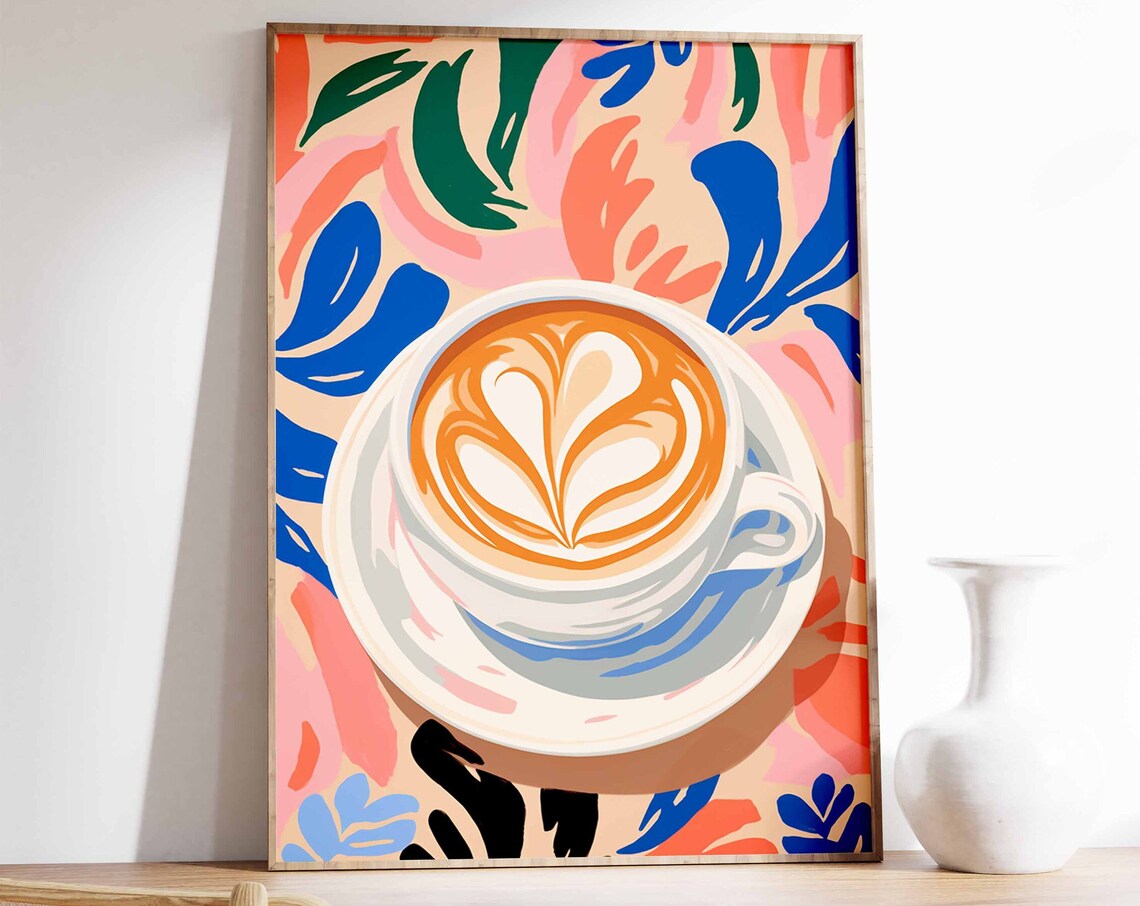 Retro Coffee Print, Vintage Floral Kitchen Art Print