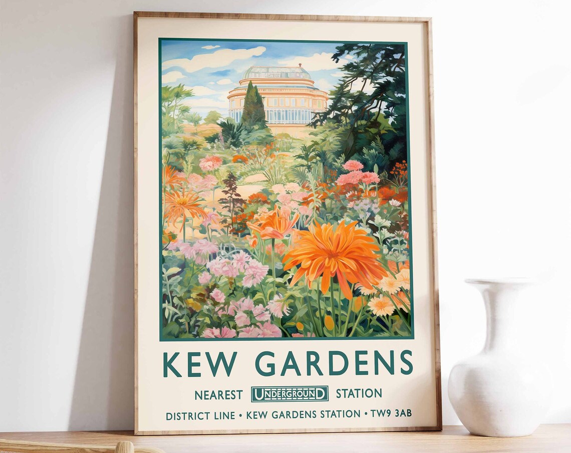 Kew Gardens Nearest Underground Station Vintage London Travel Poster