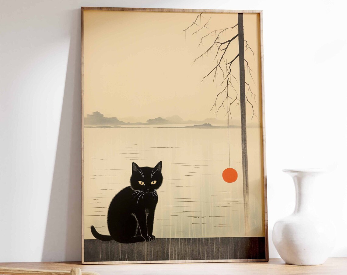 Vintage Japanese Cat Poster, Ukiyo-e Cat Art Print