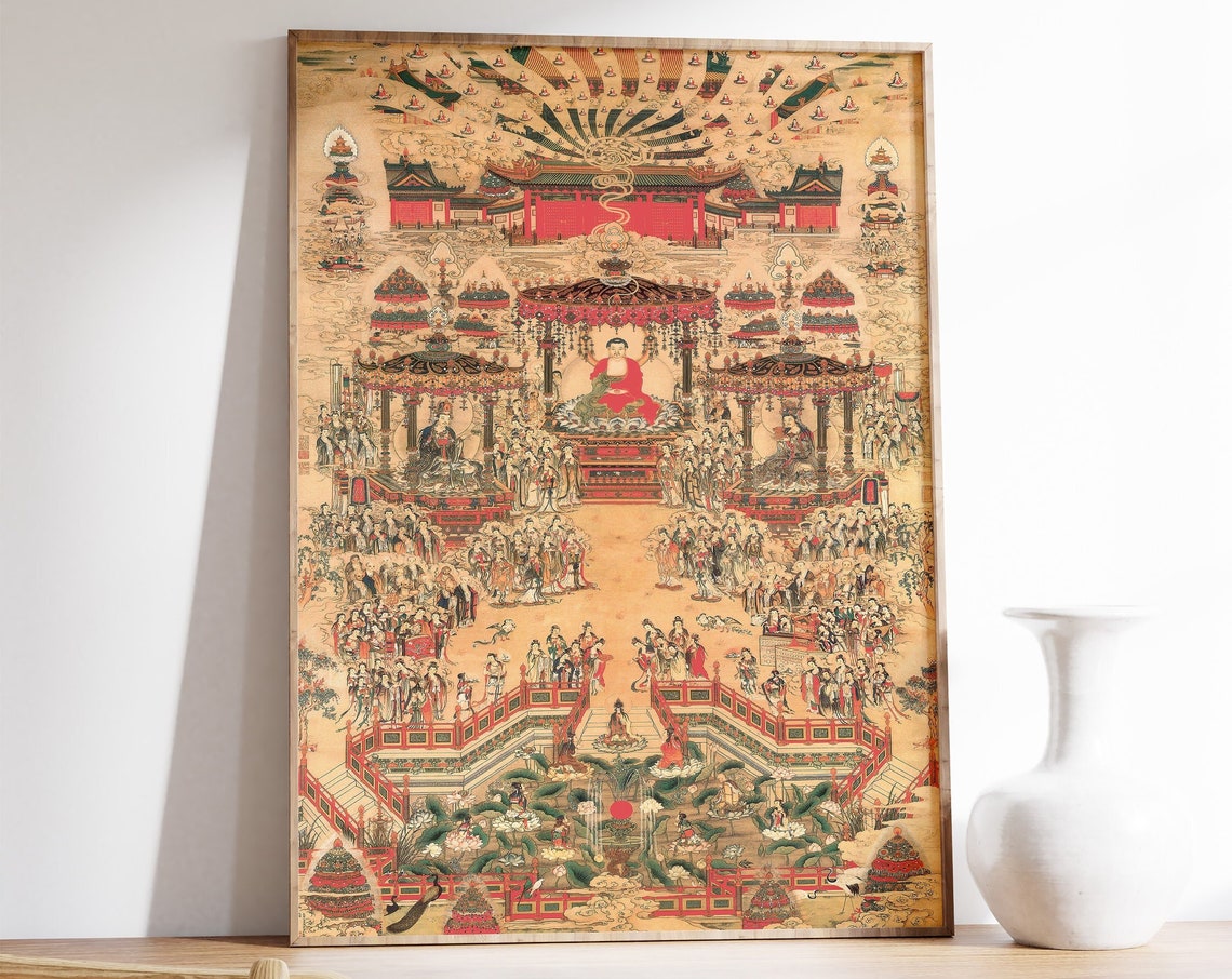 Buddhist Temple Assembly Intricate Chinese Temple Art Poster