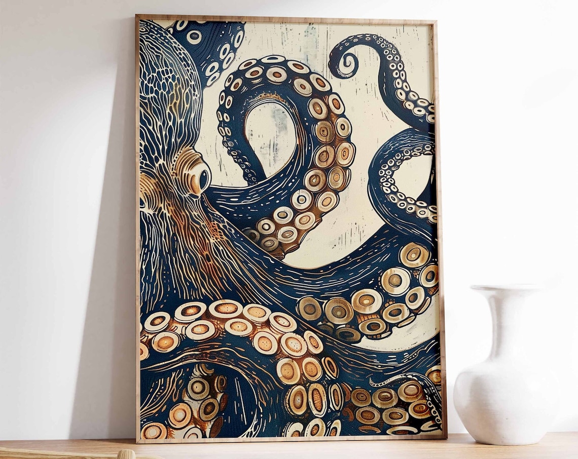 Vintage Octopus Art Print, Sea Life Decor