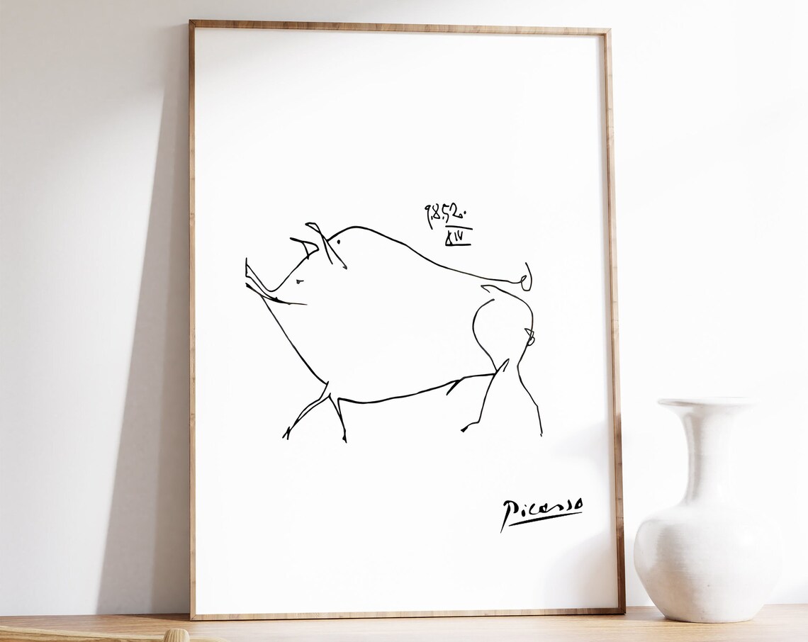 Picasso Pig Line Art Poster, Minimalist Animal Print
