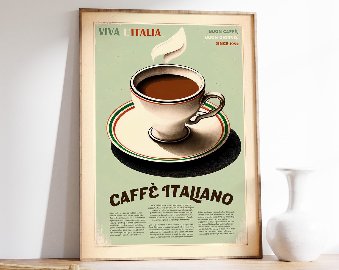Italian Coffee Vintage Illustration Poster Print