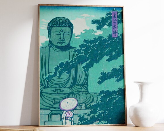Great Buddha of Kamakura Japanese Woodblock Style Art Poster