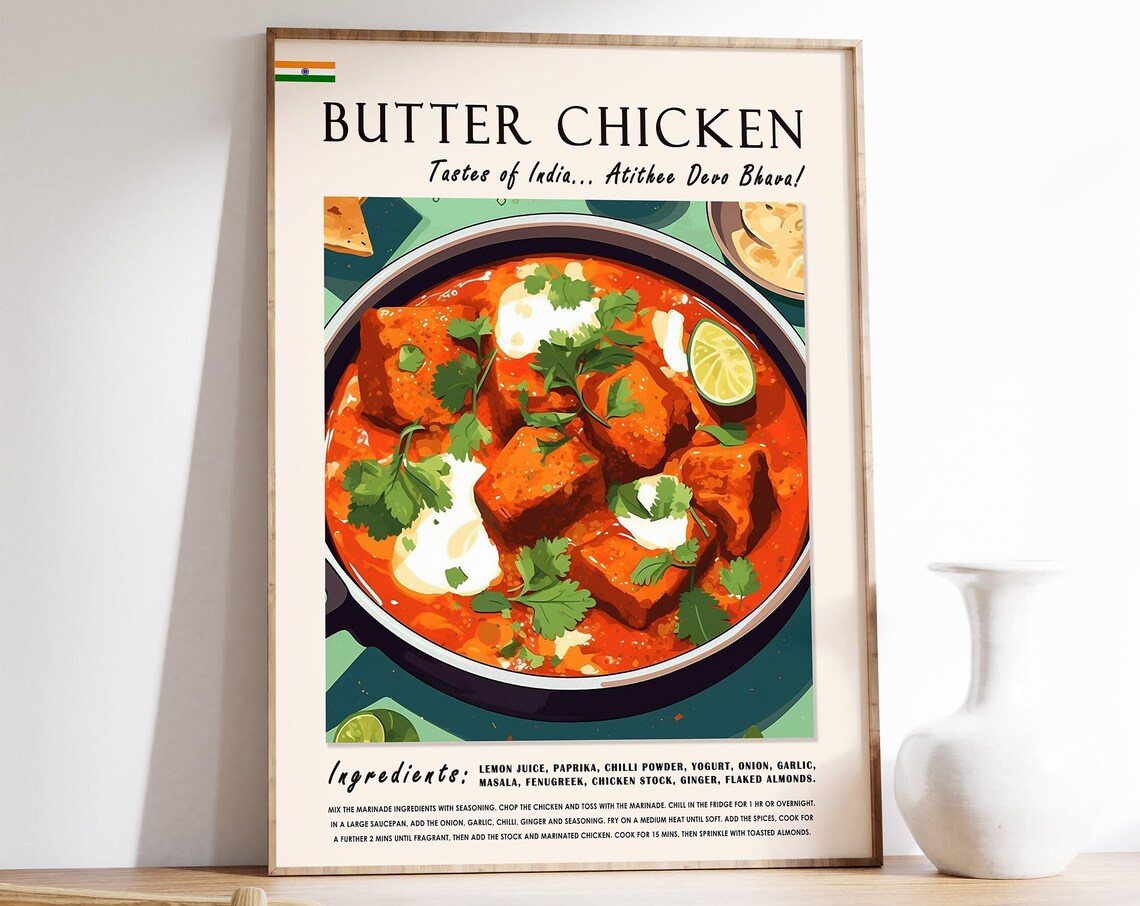 Butter Chicken Indian Food Poster, Kitchen Decor