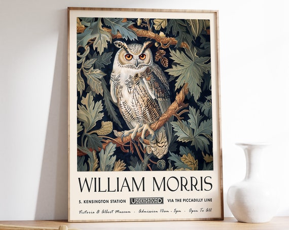 William Morris Print William Morris Exhibition Poster Kew Gardens Print London Print William Morris Poster Vintage Wall Art Owl Art