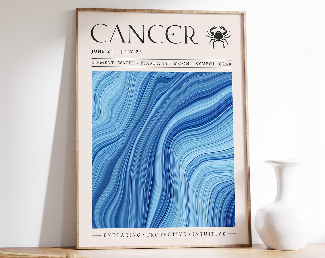 Cancer Zodiac Sign June July Water Blue Marble Art Poster Gift