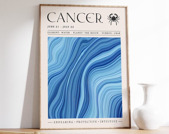 Cancer Zodiac Sign June July Water Blue Marble Art Poster Gift