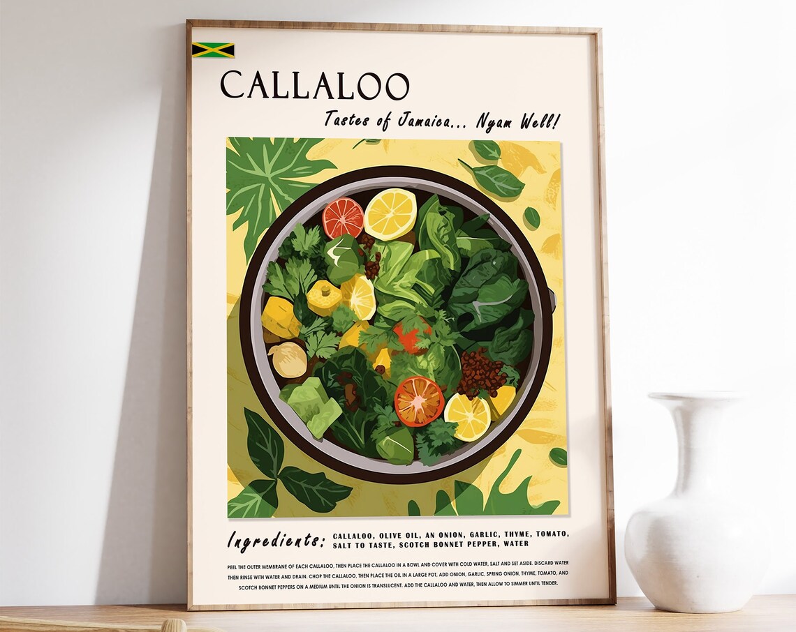 Callaloo Print Jamaican Food Recipe Art Caribbean Kitchen Decor