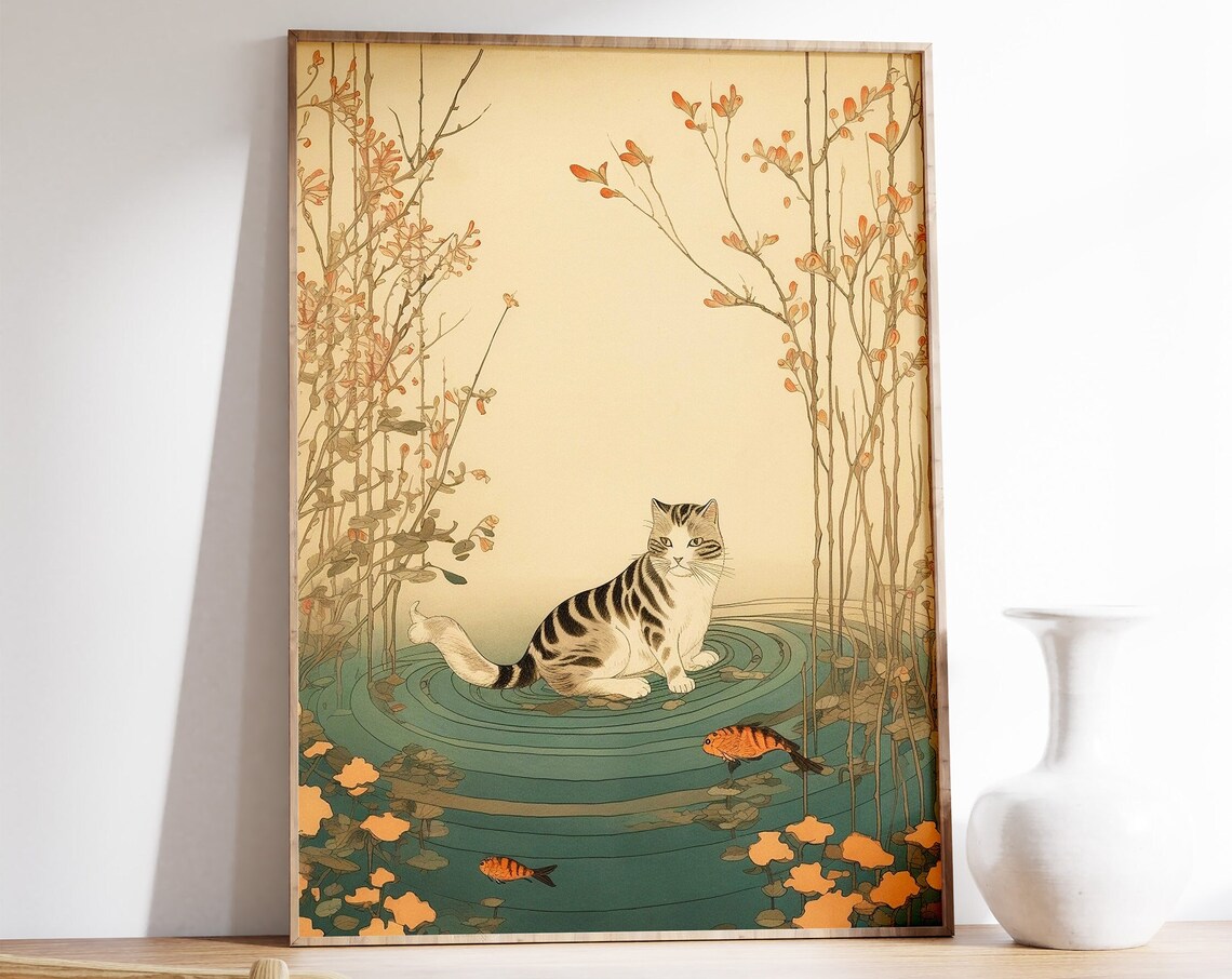 Vintage Japanese Cat Poster, Ukiyo-E Asian Art