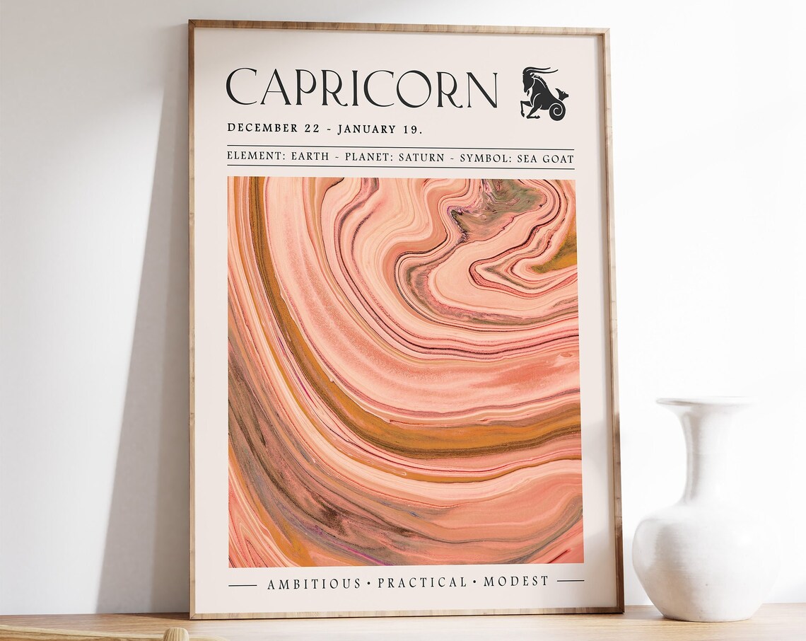 Capricorn Zodiac Star Sign Pink Marble Swirl Astrology Gift Poster