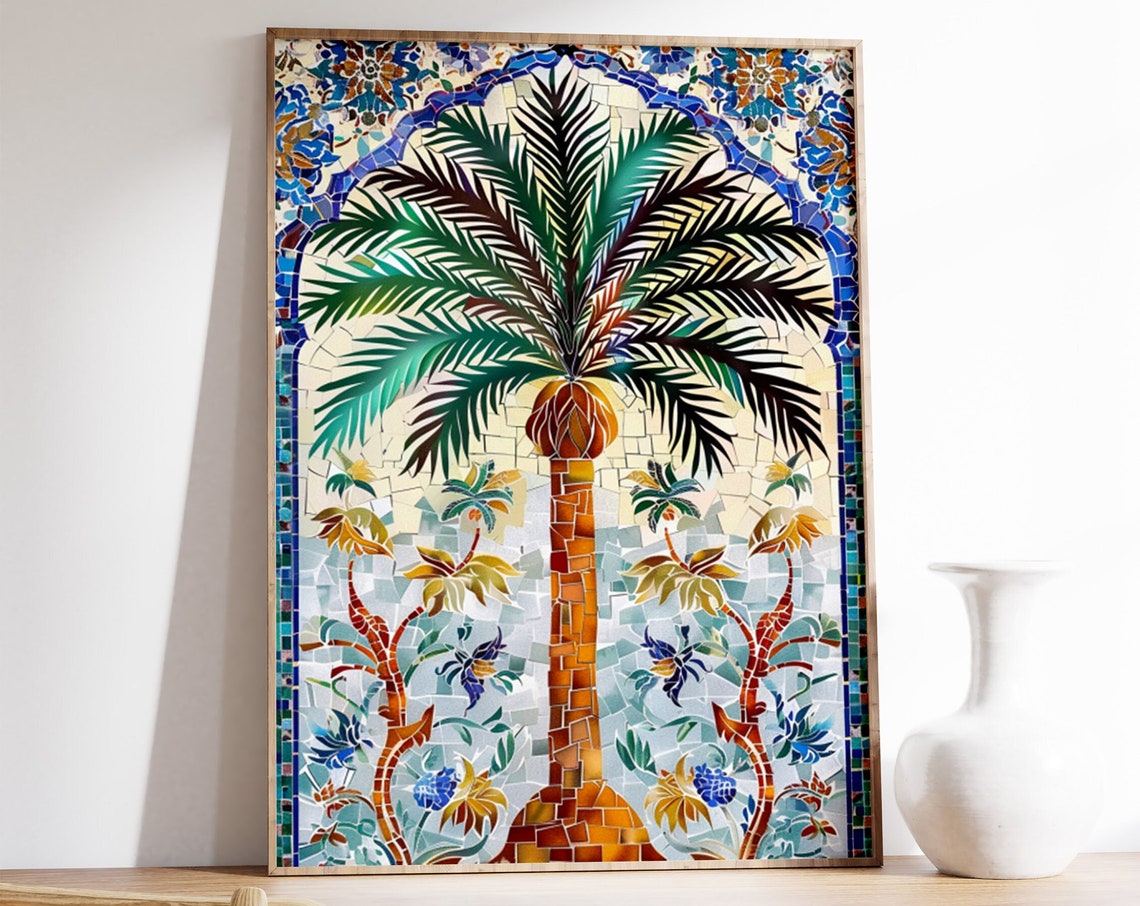 Islamic Palm Tree Mosaic Tile Art Print Old World Arch Decor