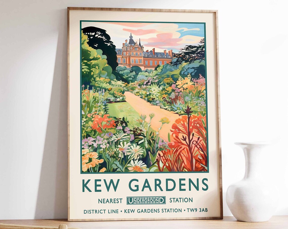 Kew Gardens London Underground Vintage Travel Botanical Art Poster