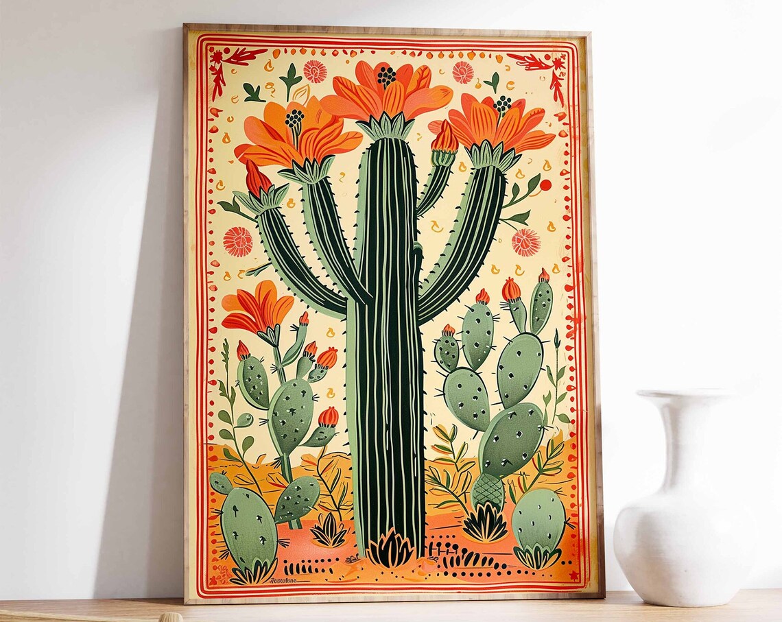 Mexican Cactus Vintage Poster, Latin Decor Art Print