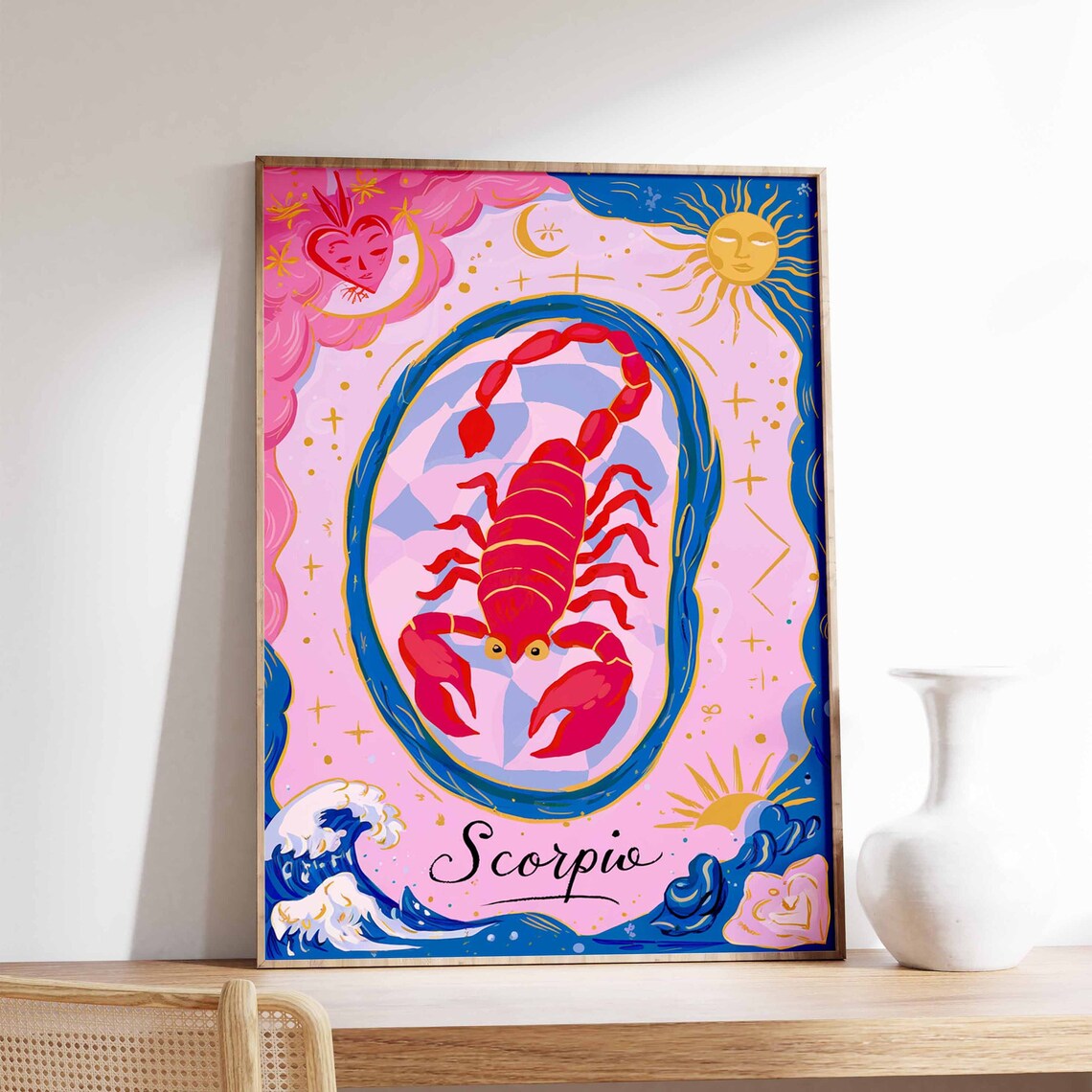 Scorpio Zodiac Poster, Celestial Boho Art Print