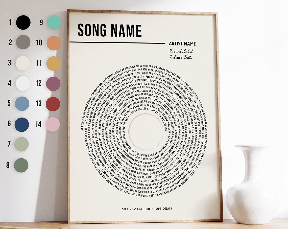 Custom Vinyl Lyrics Print, Personalised Music Poster