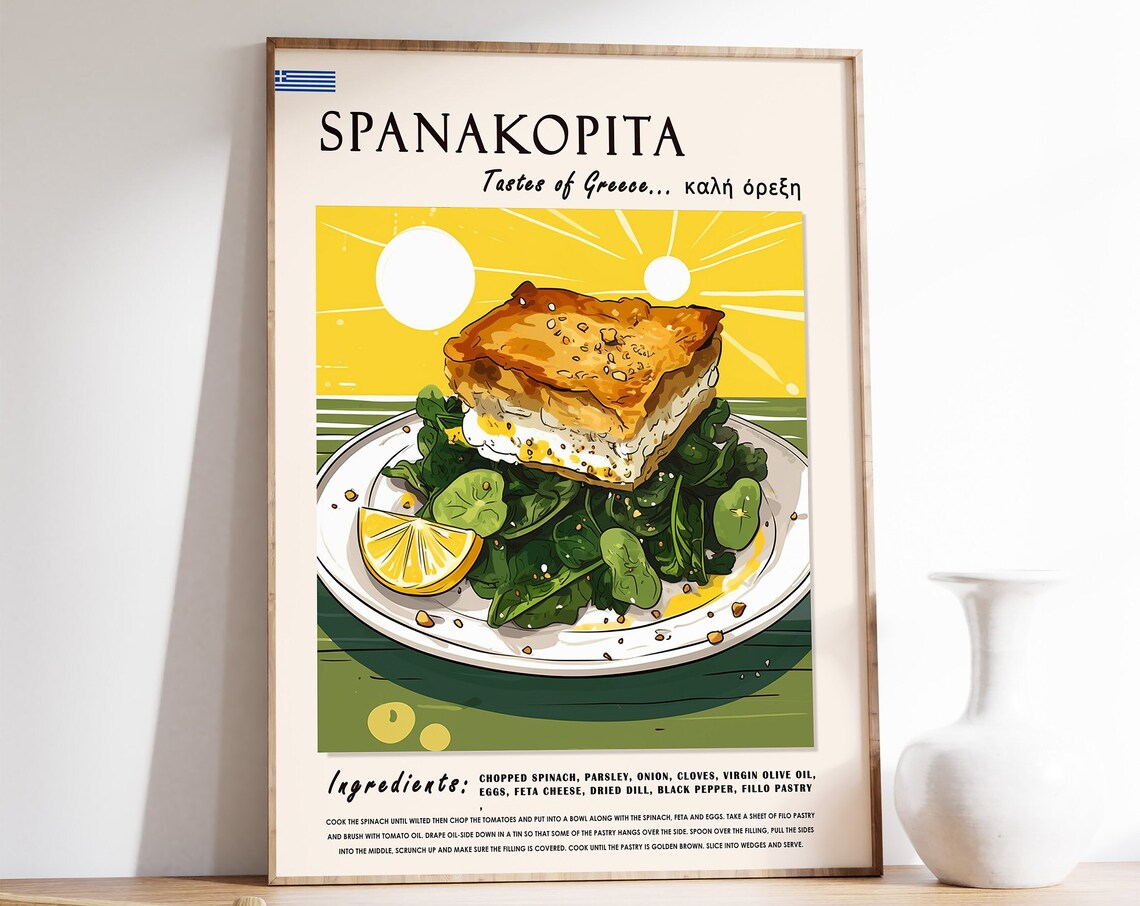 Spanakopita Greek Food Poster, Kitchen Decor Art Print