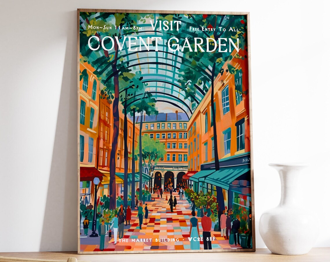 Covent Garden London Colorful Market Hall Travel Poster Scene