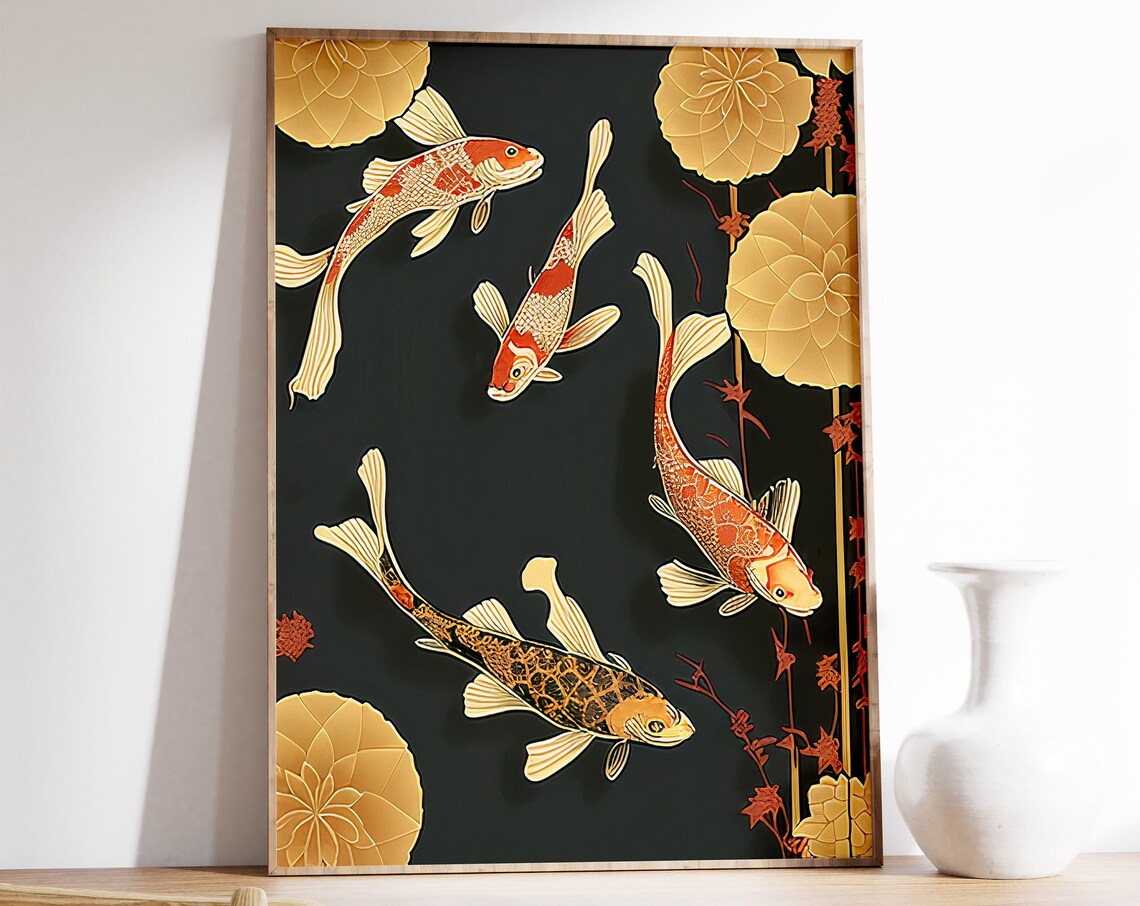 Japanese Carp Vintage Art Print, Asia Decor