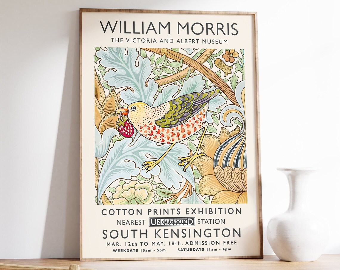 William Morris Floral Bird Vintage Exhibition Poster