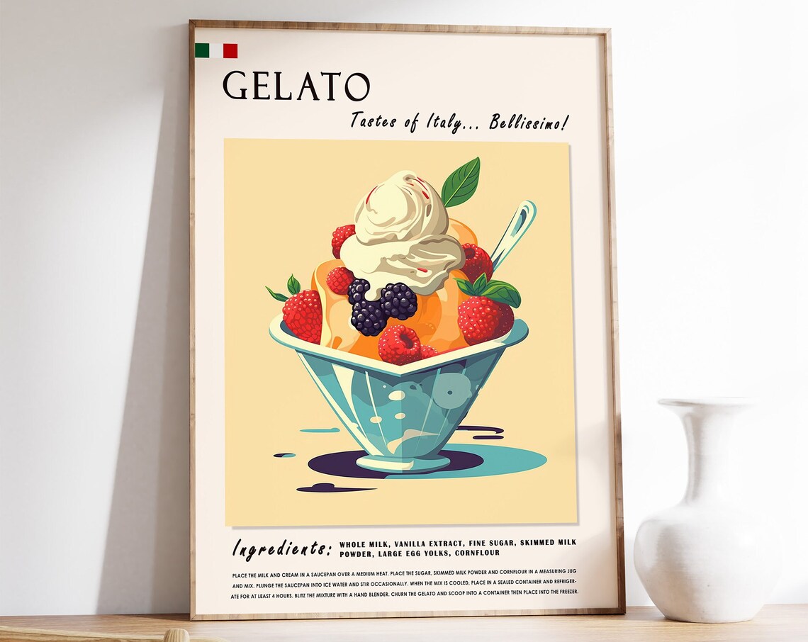 Gelato Poster, Italian Food Kitchen Art Print