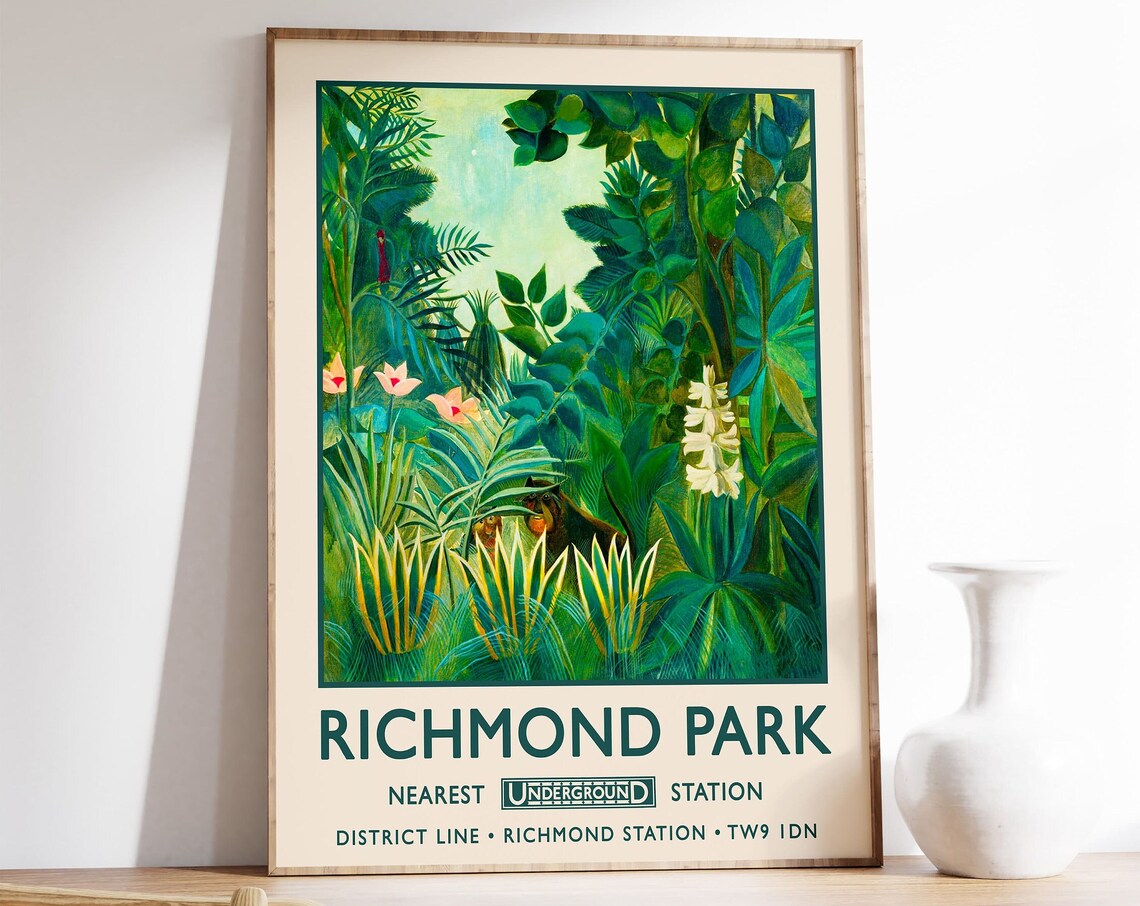 Richmond Park London Henri Rousseau Jungle Vintage Travel Poster