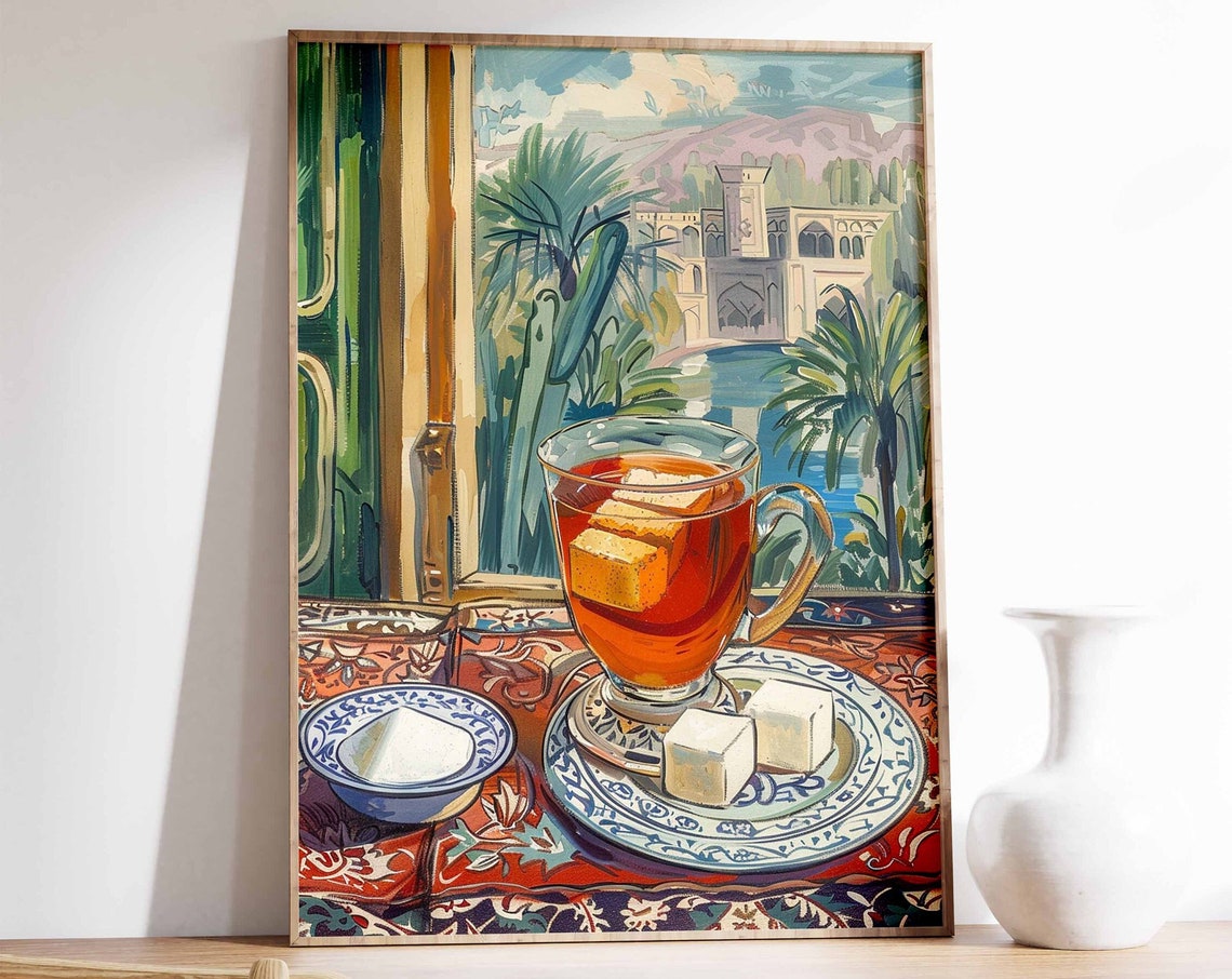 Tea Glass with Sugar Cubes Middle Eastern Courtyard Scene Poster