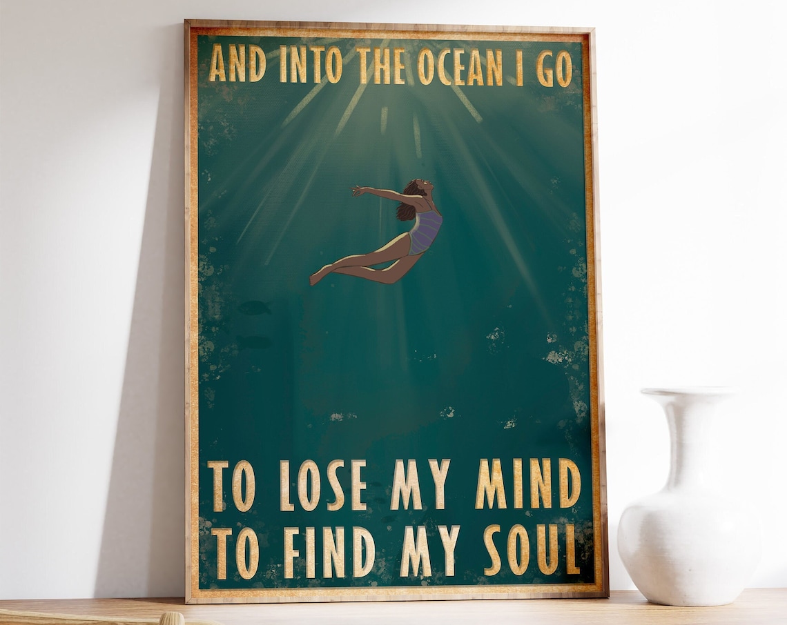 Into The Ocean I Go Vintage Travel Poster